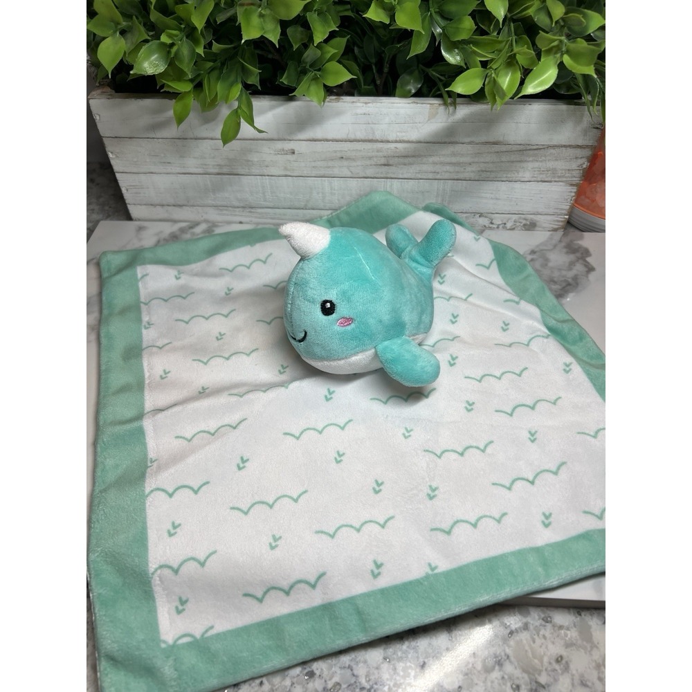 Whale Security Blanket By Pearhead, White & Mint, 14" x 14",